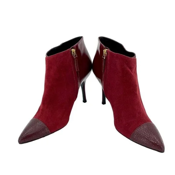 Longchamp Burgundy Red Suede Stiletto Ankle Boot Leather 38.5 New $630